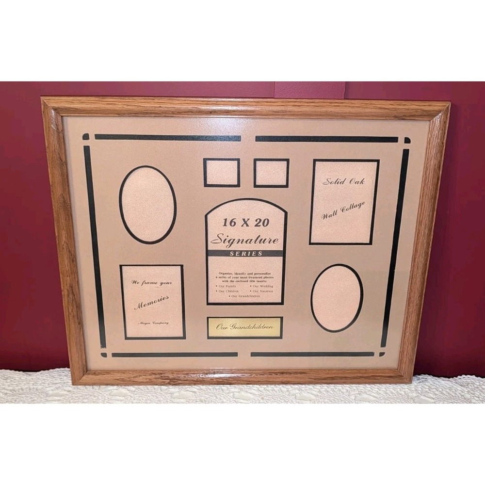 VINTAGE MCM Customizeable Photo Wall Frame 7 pic 21.5"x 17.5" Oak Wood Matte
